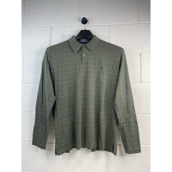 Polo Ralph Lauren Other - Ralph Lauren Polo Shirt Mens L Green Striped Long Sleeve Golf Rugby 100% Cotton